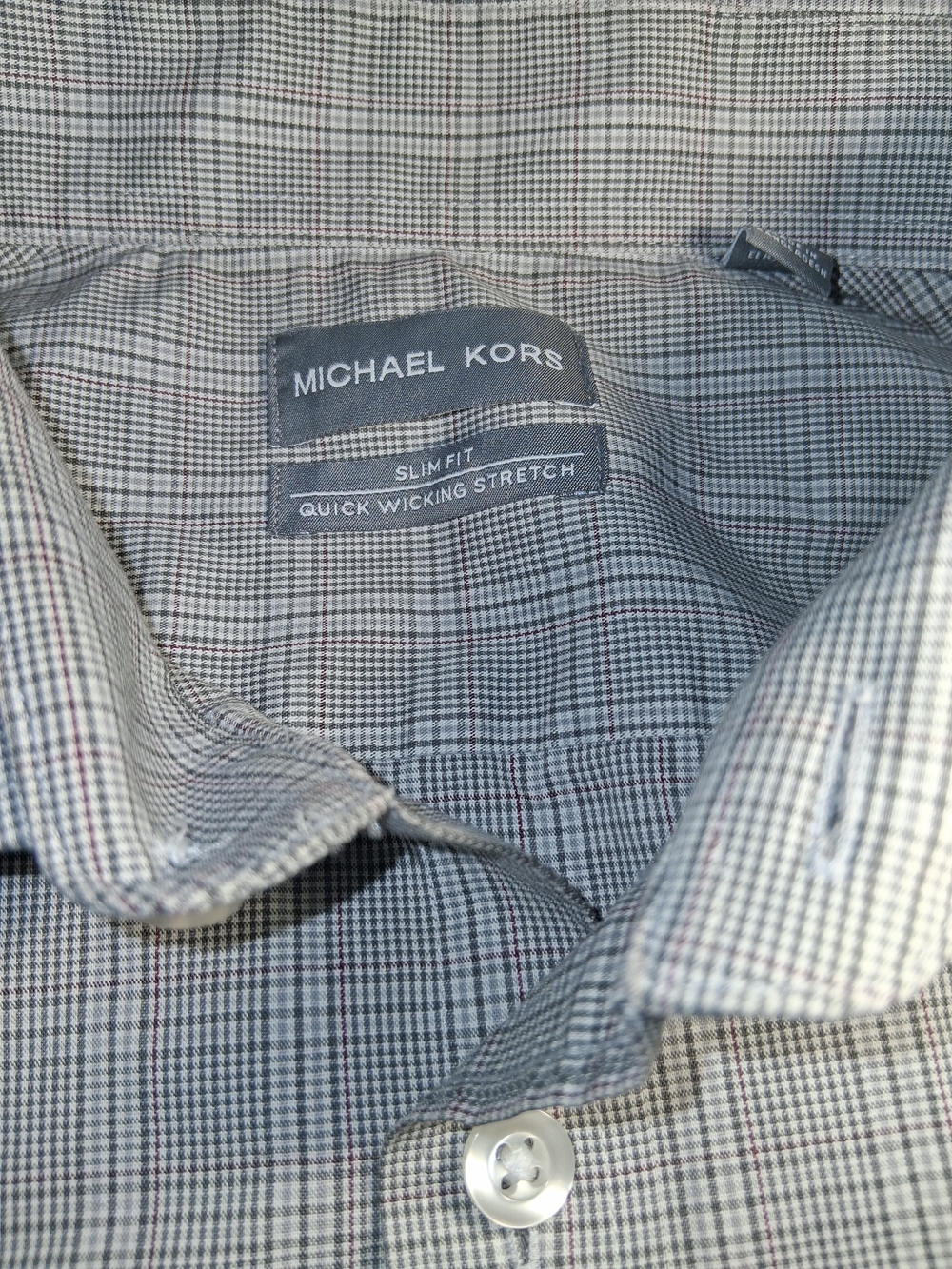 Michael Kors Men's Slim Fit Light Gray Micro-Check Dress Shirt
